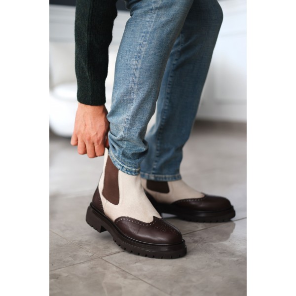Erkek Brogue Detaylı Süet Deri bot