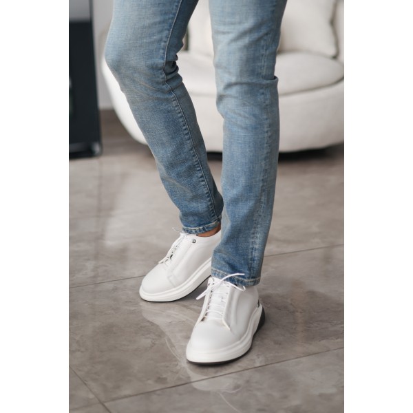 Erkek Hakiki Deri Kalın Tabanlı Beyaz Sneaker 