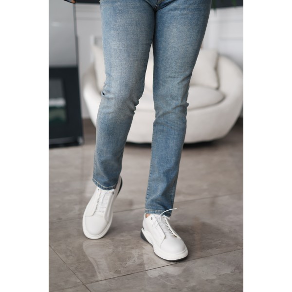 Erkek Hakiki Deri Kalın Tabanlı Beyaz Sneaker 