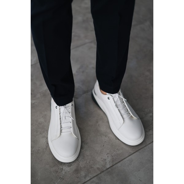 Erkek Hakiki Deri Kalın Tabanlı Beyaz Sneaker 