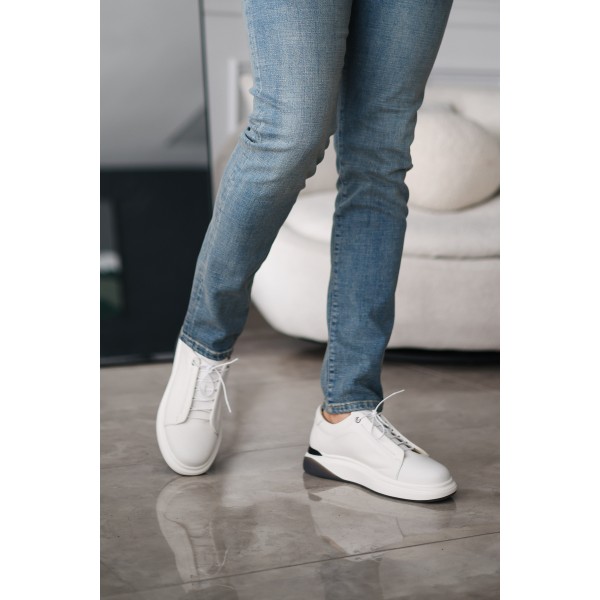Erkek Hakiki Deri Kalın Tabanlı Beyaz Sneaker 