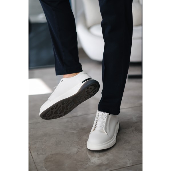 Erkek Hakiki Deri Kalın Tabanlı Beyaz Sneaker 