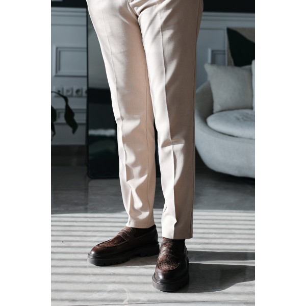 Erkek Hakiki Deri Tüylü Detaylı Kalın Taban Loafer Ayakkabı