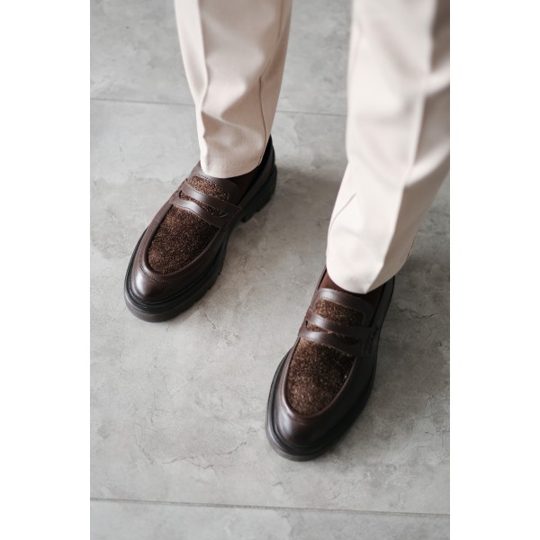 Erkek Hakiki Deri Tüylü Detaylı Kalın Taban Loafer Ayakkabı