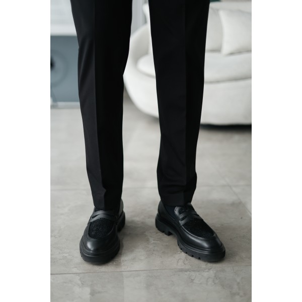 Erkek Hakiki Deri Tüylü Detaylı Kalın Taban Loafer Ayakkabı