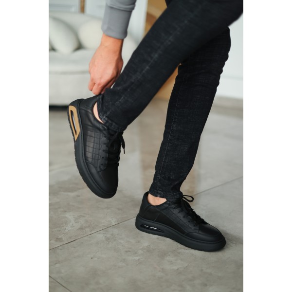 Erkek Siyah Deri Sneaker Ayakkabı 