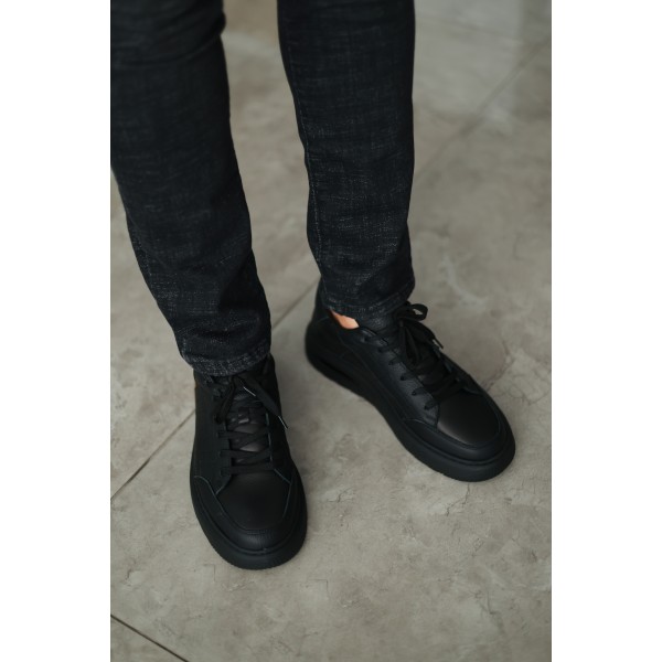 Erkek Siyah Deri Sneaker Ayakkabı 