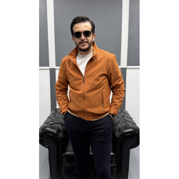 Premium Orange Dokulu Tam Fermuarlı Erkek Mevsiml...