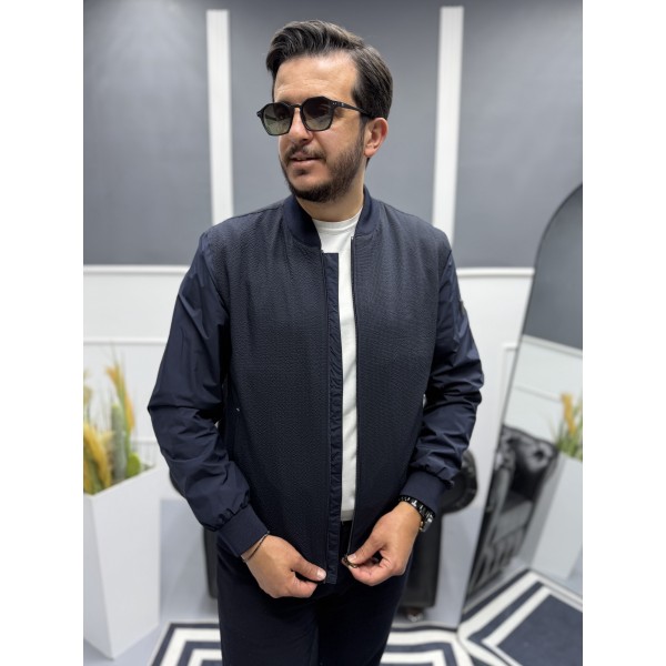 Premium Navy Gofre Dokulu Erkek Mevsimlik Ceket 
