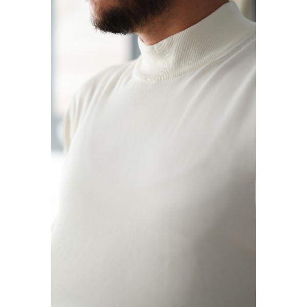 PureSoft Beyaz Yarım Balıkçı Pamuk Kazak