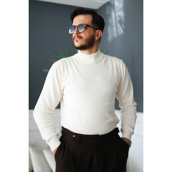 PureSoft Beyaz Yarım Balıkçı Pamuk Kazak
