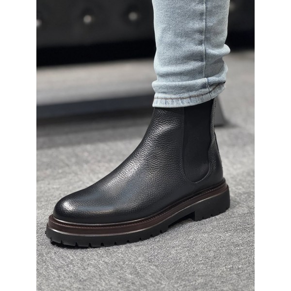 Deri Bot Erkek Ortopedik Kalın Taban