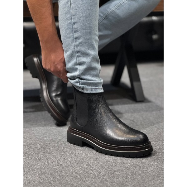 Deri Bot Erkek Ortopedik Kalın Taban