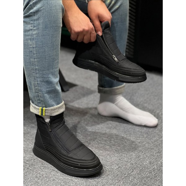 Erkek Siyah Çift Fermuarlı Spor Bot  Su İtici K...