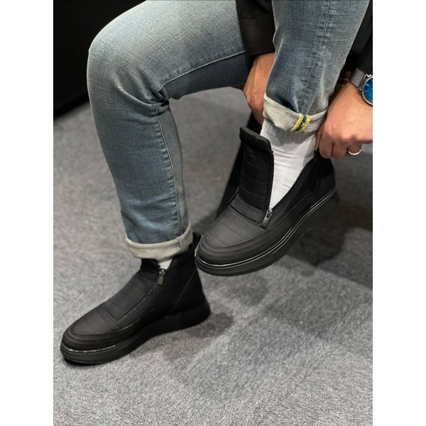 Erkek Siyah Çift Fermuarlı Spor Bot  Su İtici Kumaş