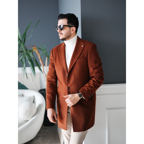 Erkek Şık Klasik Slim Fit Kaşe Kaban 
