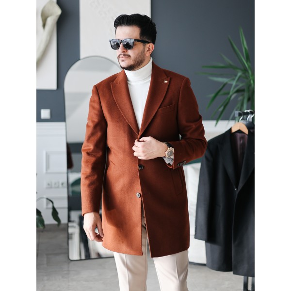 Erkek Şık Klasik Slim Fit Kaşe Kaban 