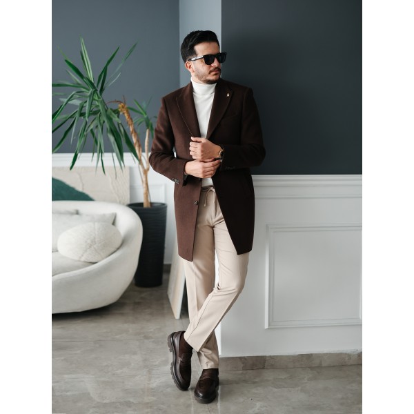 Erkek Şık Klasik Slim Fit Kaşe Kaban 