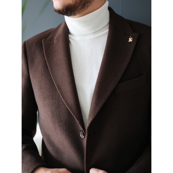 Erkek Şık Klasik Slim Fit Kaşe Kaban 