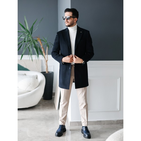 Erkek Şık Klasik Slim Fit Kaşe Kaban 