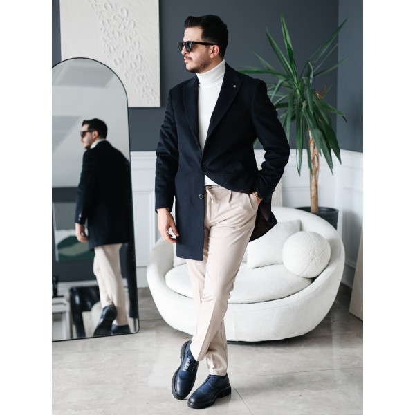 Erkek Şık Klasik Slim Fit Kaşe Kaban 