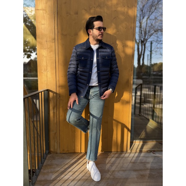 Denim Panel Detaylı Erkek Dolgu Mont