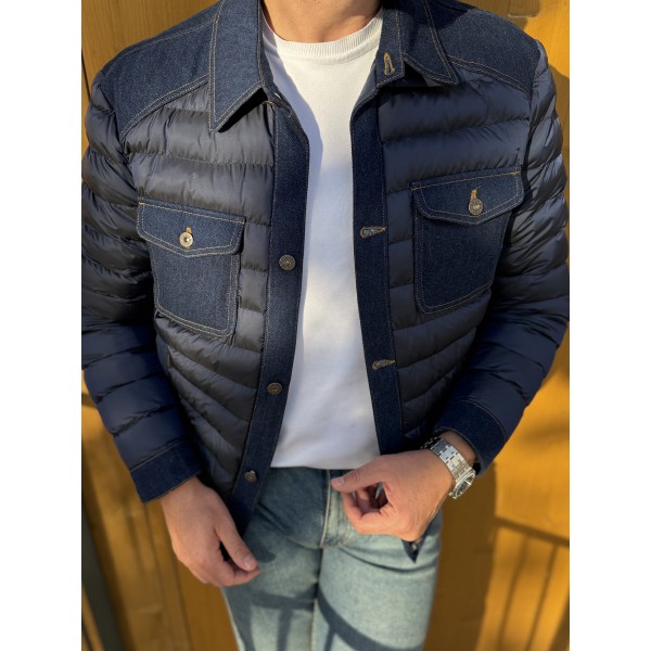 Denim Panel Detaylı Erkek Dolgu Mont