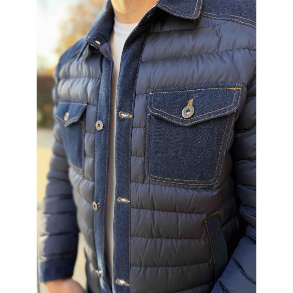 Denim Panel Detaylı Erkek Dolgu Mont