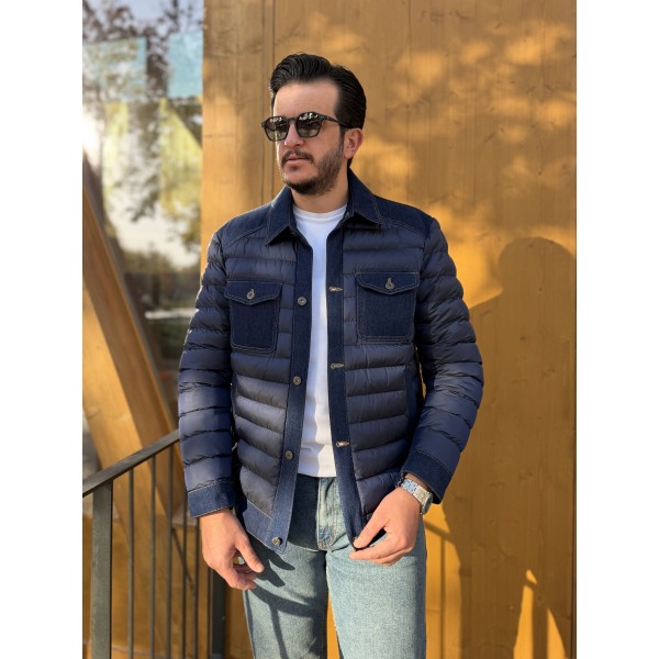 Denim Panel Detaylı Erkek Dolgu Mont
