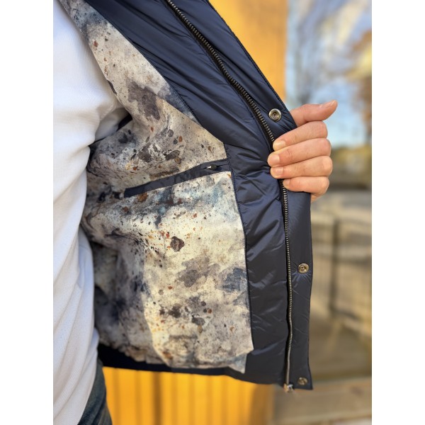 Erkek Lacivert Hafif Dolgu Slim Fit Sisme Mont