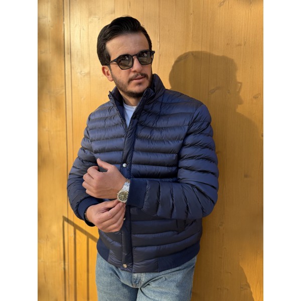 Erkek Lacivert Hafif Dolgu Slim Fit Sisme Mont