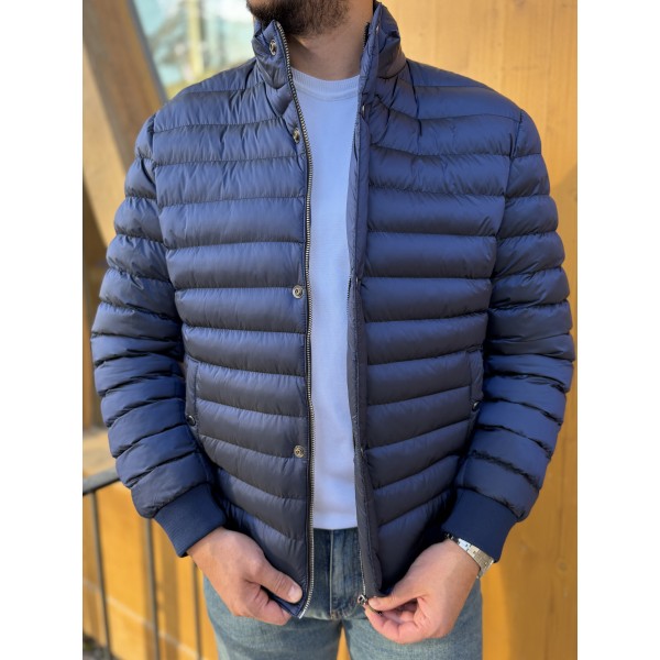 Erkek Lacivert Hafif Dolgu Slim Fit Sisme Mont