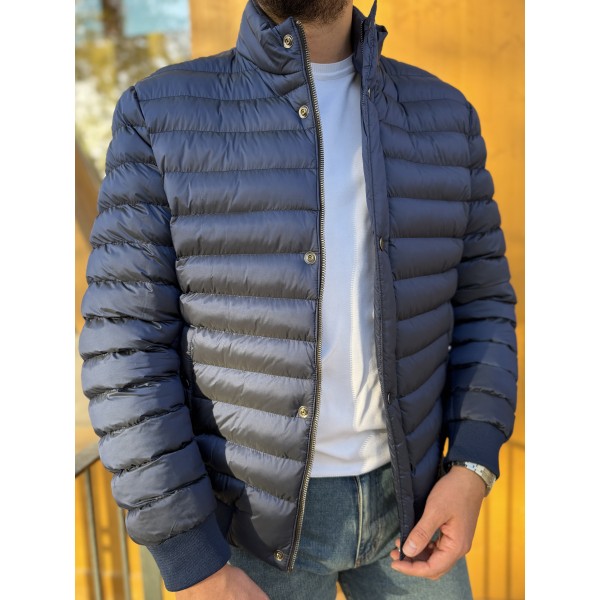 Erkek Lacivert Hafif Dolgu Slim Fit Sisme Mont