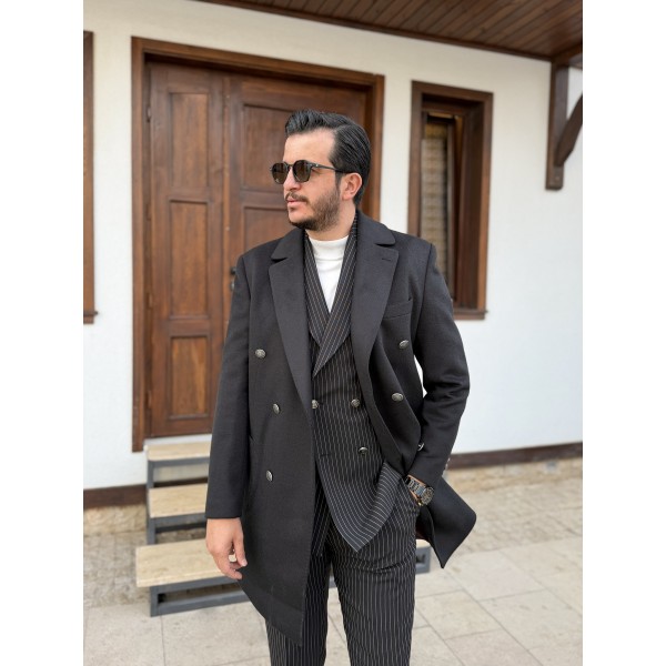 Erkek Premium Slim Fit Kaşe Kaban