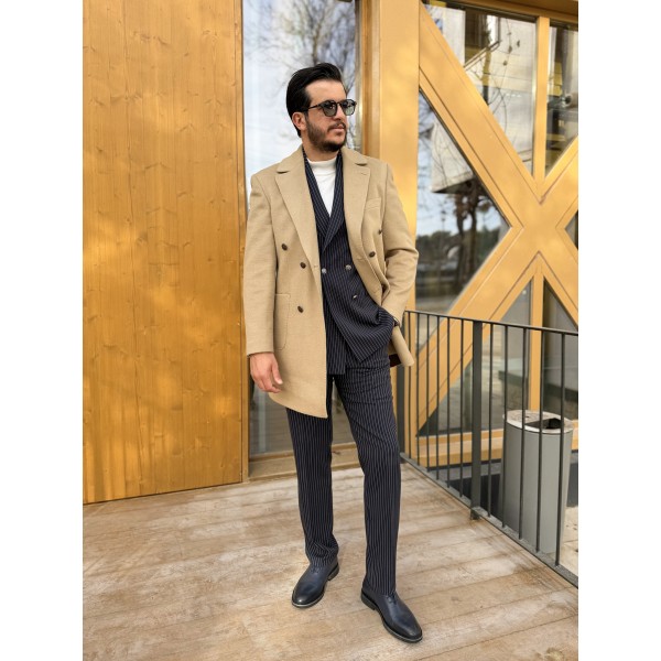 Erkek Premium Slim Fit Kaşe Kaban