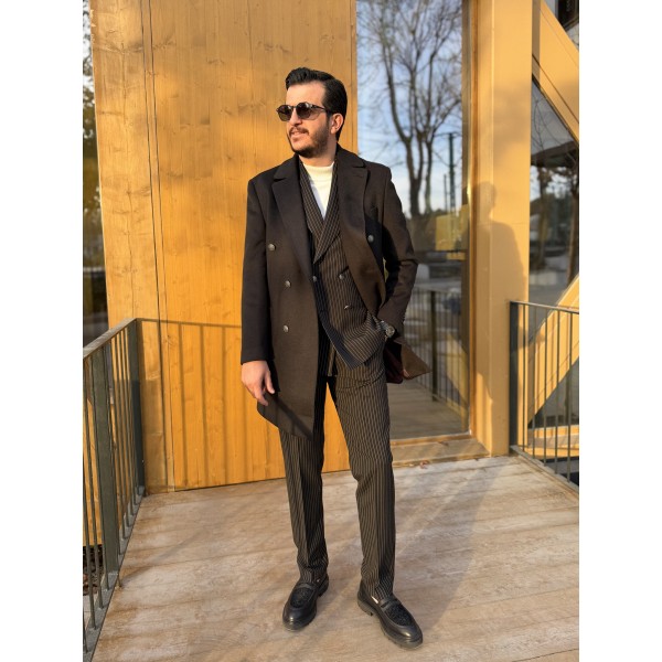 Erkek Premium Slim Fit Kaşe Kaban