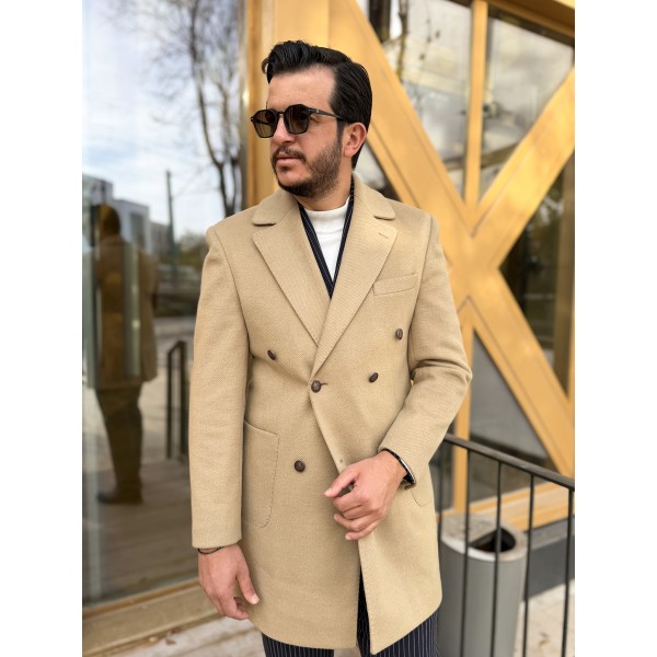 Erkek Premium Slim Fit Kaşe Kaban