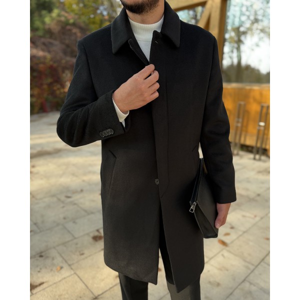 Erkek Prestige Collection Yün Kaşe Kaban Gizli Düğme