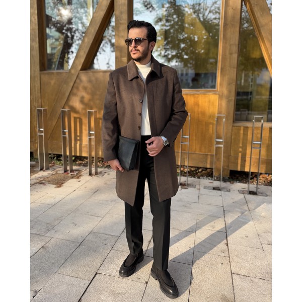 Erkek Prestige Collection Yün Kaşe Kaban Gizli Düğme