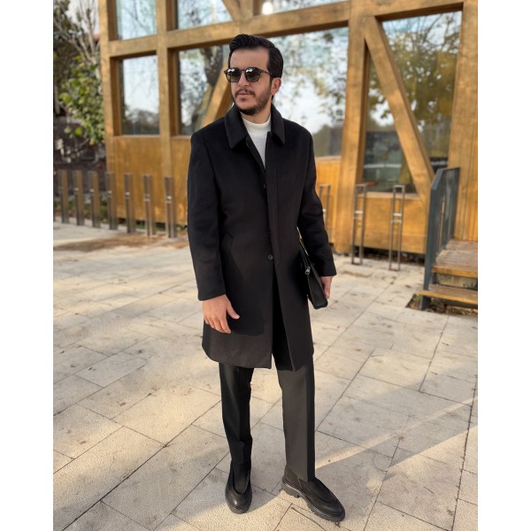 Erkek Prestige Collection Yün Kaşe Kaban Gizli Düğme
