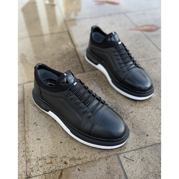 PrimeCore Siyah Deri Sneaker Ayakkabı Lastik Bağcıklı
