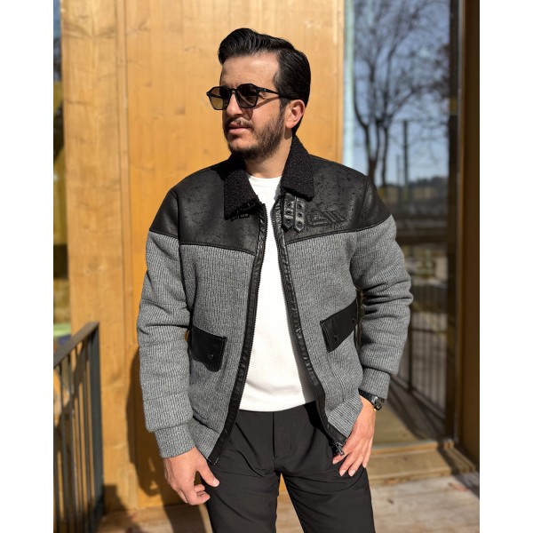 Erkek Gri Nubuk Detaylı Triko Bomber Mont