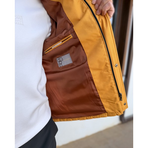 Erkek Hardal Kapitone Astarlı Slim Fit Mont 
