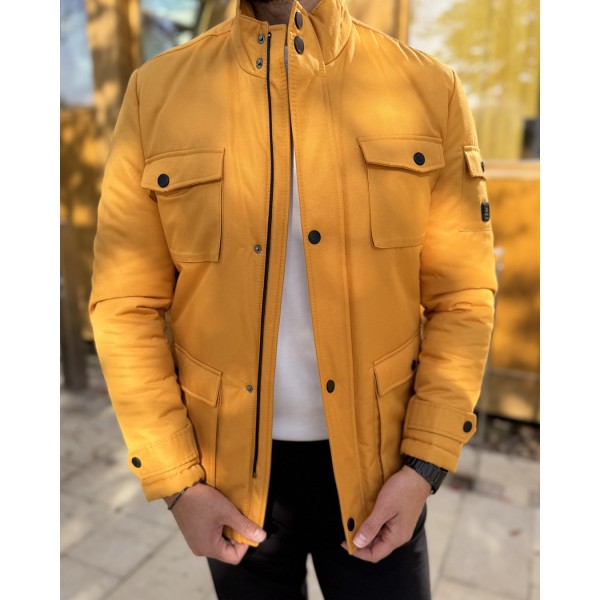 Erkek Hardal Kapitone Astarlı Slim Fit Mont 