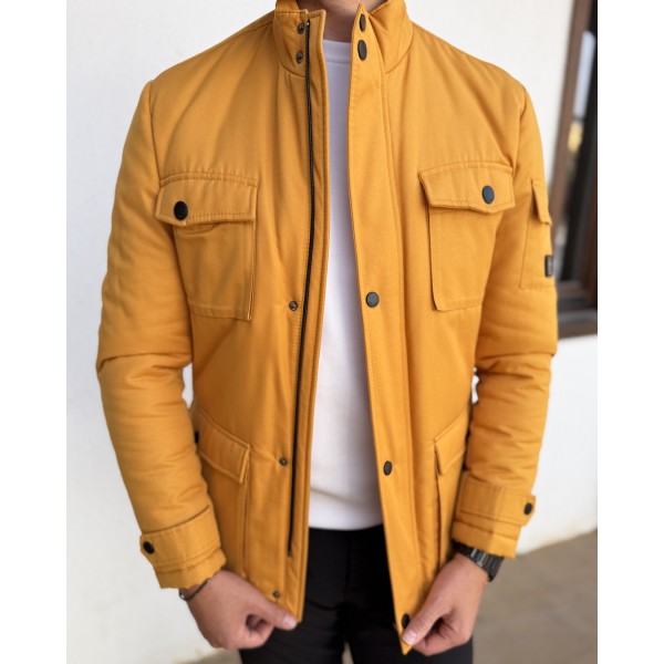 Erkek Hardal Kapitone Astarlı Slim Fit Mont 