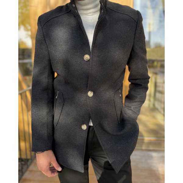 Erkek Premium Twill Dikiş Detaylı Dik Yaka Kaşe Kaban
