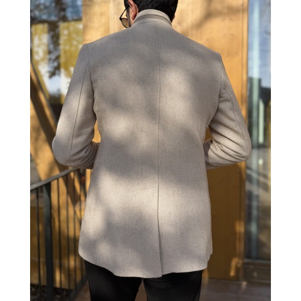 Erkek Premium Twill Dikiş Detaylı Dik Yaka Kaşe Kaban
