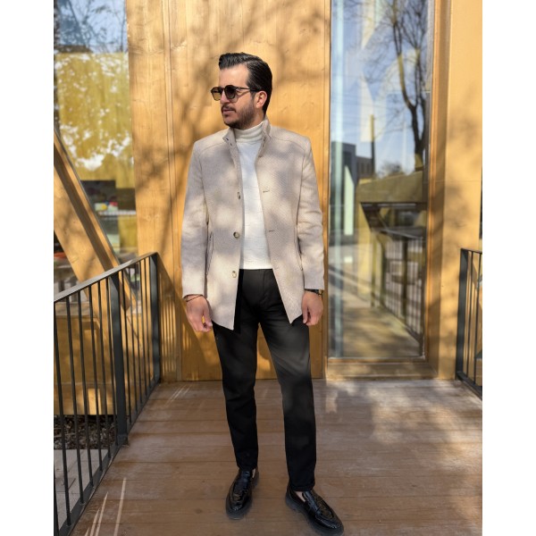 Erkek Premium Twill Dikiş Detaylı Dik Yaka Kaşe...