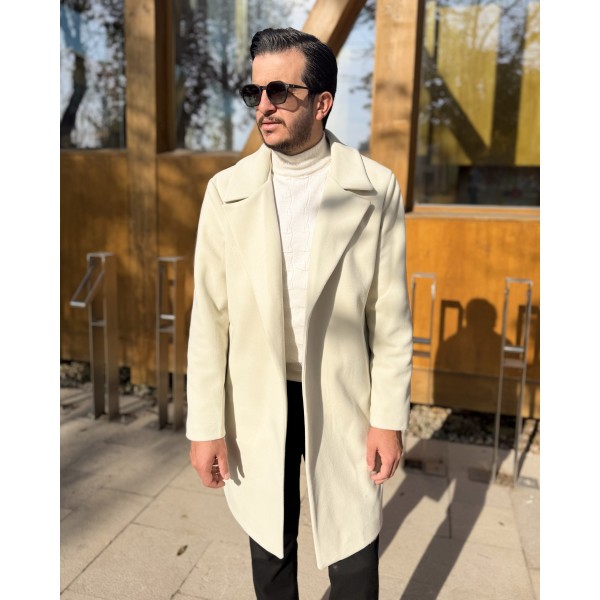 Erkek Oversize Ivory Flow Uzun Kaşe Kaban