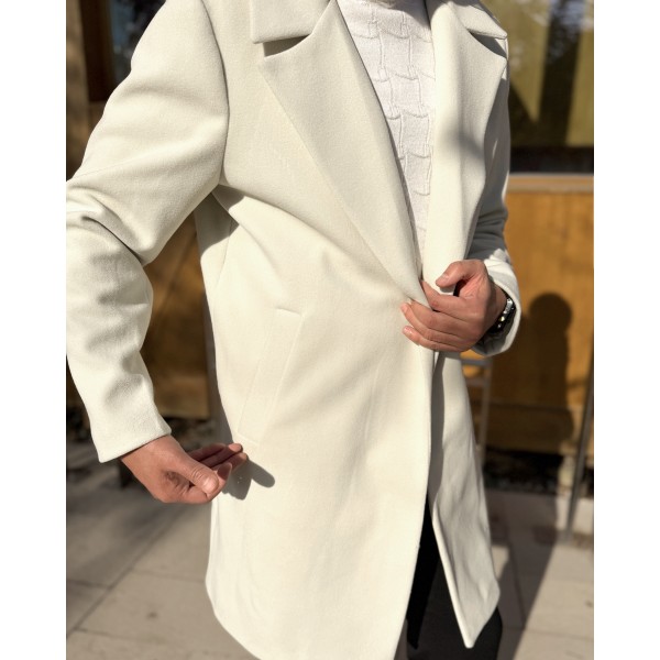 Erkek Oversize Ivory Flow Uzun Kaşe Kaban